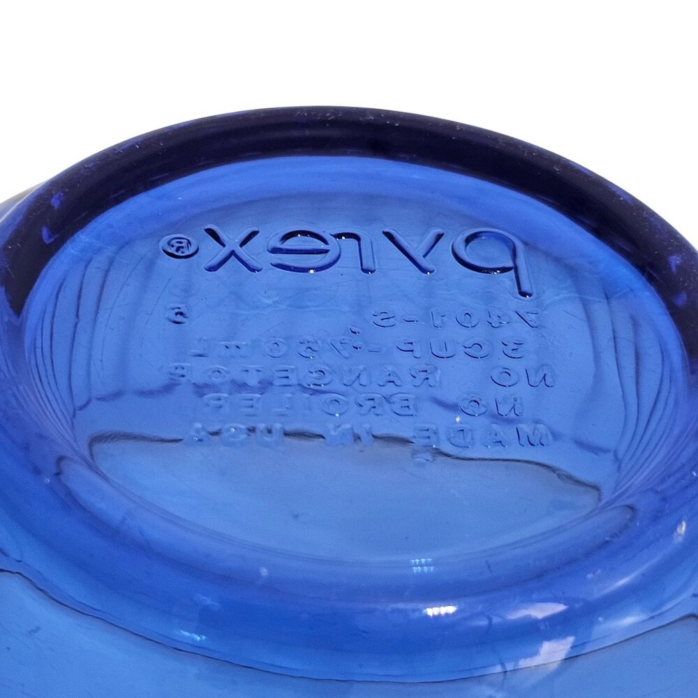 Pyrex Sculptured Cobalt Nesting Bowl 6" ribbed patterned glass translucent 3cup - Picture 5 of 6